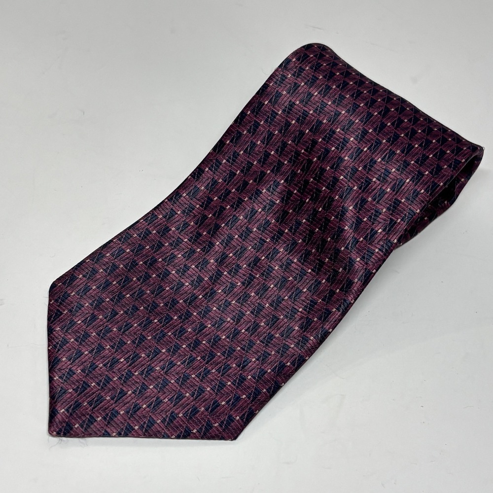 Umo Lorenzo Necktie Mens OS‎ Burgundy Navy Blue Geometric Micro Pattern